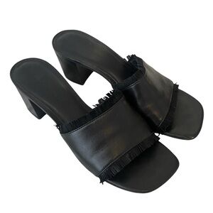 Bernardo Blossom Slide Black Leather Suede Block Heel Sandal 9M